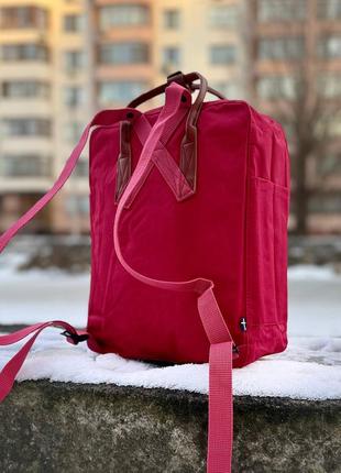 🎒бордовий рюкзак kanken classic 16l зі шкіряними ручками9 фото