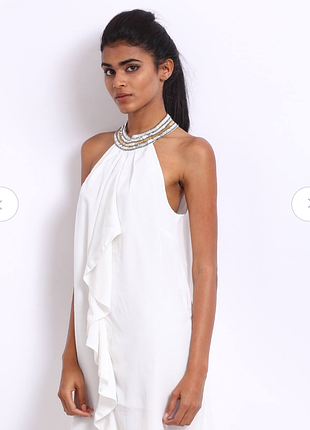 Роскошное шелковое платье м воланом и бисером по горловине vero moda xs