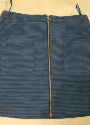 Синяя юбка в рубчик с карманами м 46