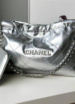 Сумка кожаная в стиле chanel металлик