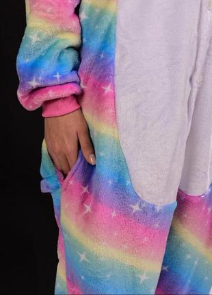 Женская теплая пижама кигуруми радуга с капюшоном микрофибра.8 фото