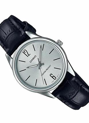 Женские часы casio ltp-v005l-7budf, серебрянные с черным ремешком4 фото