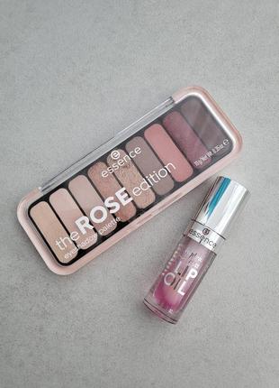 Essence палетка тіней the rose edition, олійка для губ