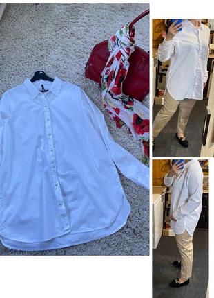 Базовая удлиненная белая хлопковая рубашка оверсайз,chicoree,p l-xl