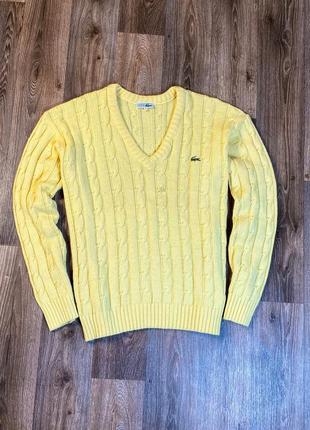 Lacoste чоловічий жовтий светр в’язаний оригінал лакоста свитер кофта зимня світшот з логотипом polo ralph nike levi’s s