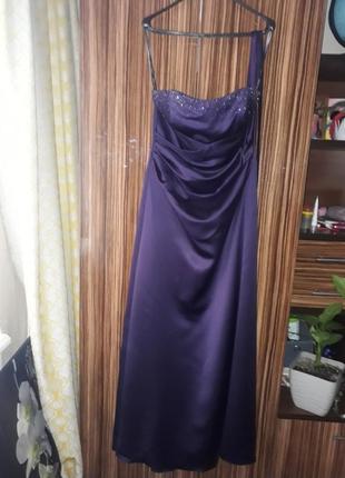 Фиолетовое дизайнерское атласное платье в пол размер xl4 фото