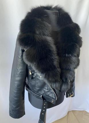 Идеальна для весны 🌿 женская демисезонная косуха рептилия, кожаная куртка с натуральным финским мехом, 50 см, 42-46 размеры5 фото