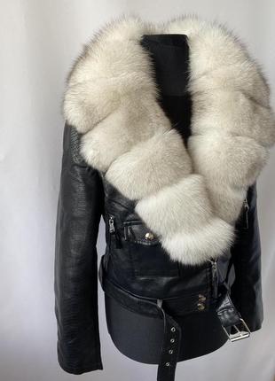 Идеальна для весны 🌿 женская демисезонная косуха рептилия, кожаная куртка с натуральным финским мехом, 50 см, 42-46 размеры8 фото