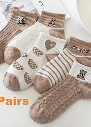 Носки женские с мишками тедди teddy bear 36-39 размер милые носки короткие носочки с принтом бежевые белые1 фото