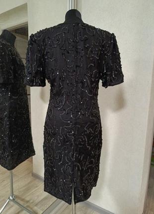 Платье платье 👗 вечернее с лелетками винтаж с подплечниками и пайетками из шелка4 фото