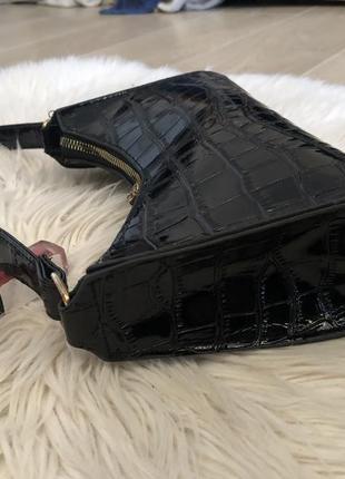 Сумка багет крокодил, трендовая женская сумочка, мини сумка, мини сумка багет, черная сумочка5 фото