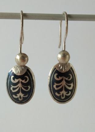 Серьги сережки кульчики ретро винтаж ссср звезда серебро 875 черненое чернь кубачи клеймо проба