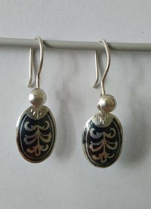 Серьги сережки кульчики ретро винтаж ссср звезда серебро 875 черненое чернь кубачи клеймо проба