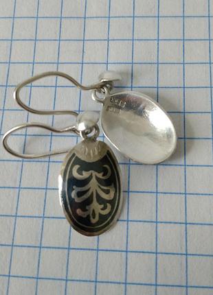 Серьги сережки кульчики ретро винтаж ссср звезда серебро 875 черненое чернь кубачи клеймо проба