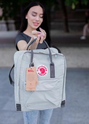 Рюкзак fjallraven kanken gray  купить фьялравен канкен серый с полосатыми ручками2 фото