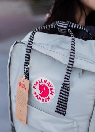 Рюкзак fjallraven kanken gray купити фьялравен канкен сірий з смугастими ручками7 фото