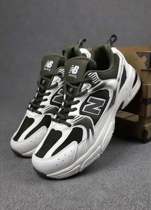 Женские кроссовки new balance 530 white green белого с зелеными цветами