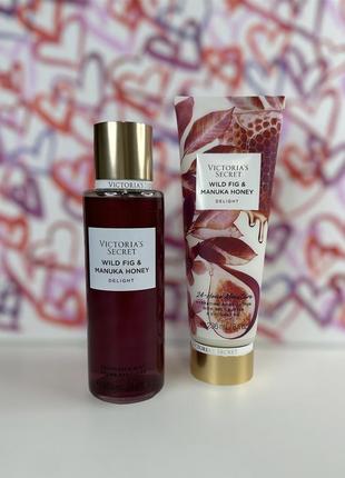 Парфумований спрей та лосьйон для тіла victoria's secret wild fig & manuka honey