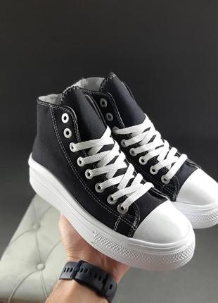 Женские кеды converse chuck taylor move high black white черного с белым цветами2 фото