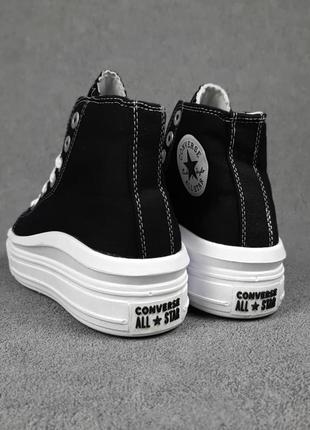 Женские кеды converse chuck taylor move high black white черного с белым цветами5 фото