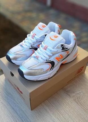 Жіночі кросівки new balance 530 white silver orange білого з сріблястим та оранжевим кольорів