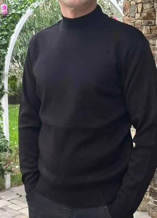 Гольф свитер мужской suntex шерстяной теплый ворот стойка батал больших размеров черный1 фото