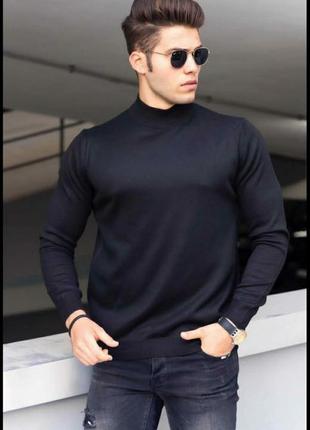 Гольф свитер мужской suntex шерстяной теплый ворот стойка батал больших размеров черный2 фото