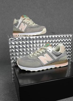 Жіночі кросівки new balance 574 grey pink сірого з рожевим кольорів