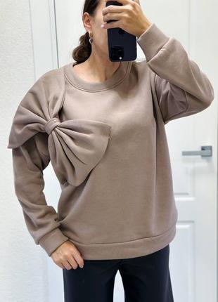 Стильный трендовый свитер с декоративным бантом спереди, свитшот женский теплый, разные цвета6 фото