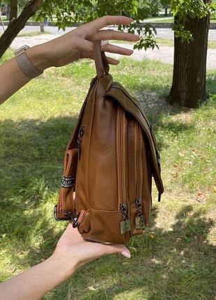 Женский рюкзак-сумка из кенгуру, женская минибана рюкзак на плечо эко кожа коричневый4 фото