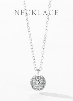 Срібний s925 ланцюжок з підвіскою круг з камінчиками фіанітів, тендітне маленьке кольє дівчині подарунок