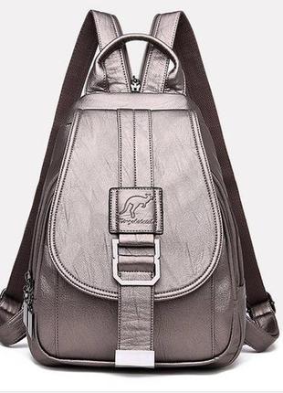 Женский рюкзак-сумка из кенгуру, женская минибана рюкзак на плечо эко кожа бронзовый3 фото