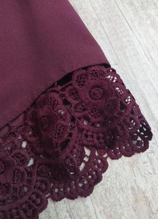 Блузка цвета марсала с укороченным рукавом и кружевом george размер 206 фото