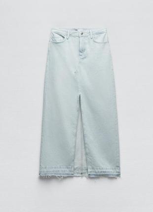 Трендовая джинсовая юбка с разрезом zara7 фото