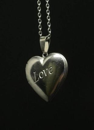 Кулон под фото сердечко love из нержавеющей стали