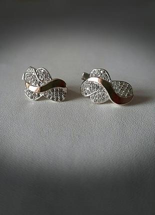 🛍 серьги серебро с золотом фианит белый