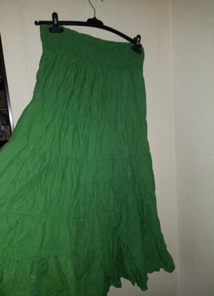 Зелена довга спідниця з натуральної тканини3 фото