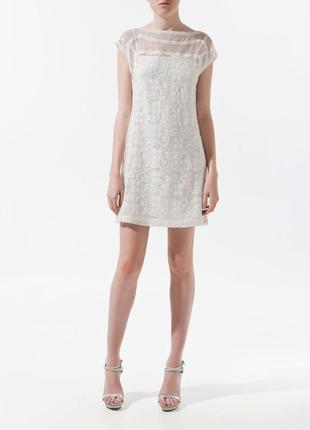 Красивое белое кружевное платье zara  р. s-m зара нарядное1 фото