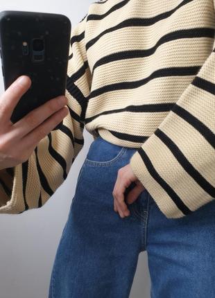 Шикарный актуальный полосатый свитер оверсайз с широкими рукавами pull &amp; bear в полоску6 фото