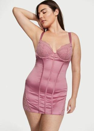 Ночная рубашка victoria's secret stretch satin corset mini dress, розовый s