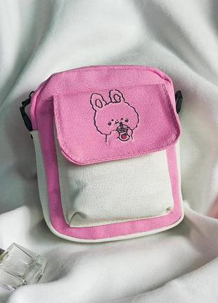 Сумка через плече з кроликом рожева сумка крос боді з принтом в стилі аніме месенджер для телефону1 фото