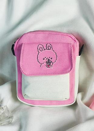 Сумка через плече з кроликом рожева сумка крос боді з принтом в стилі аніме месенджер для телефону2 фото
