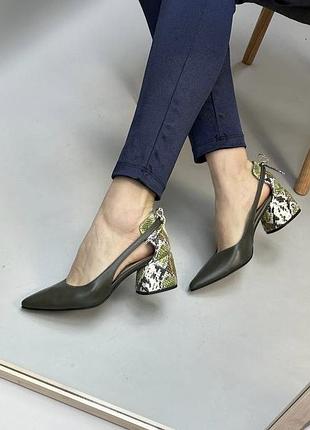 Дизайнерские туфли с открытыми боковинами натуральная кожа питон олива3 фото