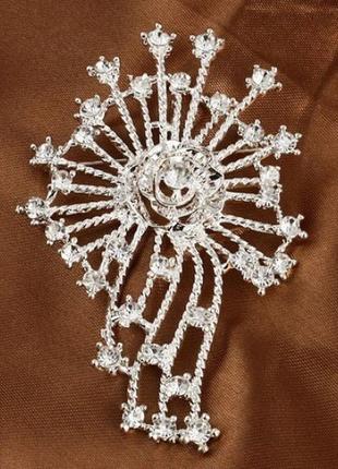 🏵красивая элегантная посеребренная брошь в стразах, новая! арт. 1391