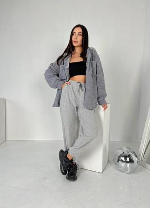 Комплект двійка штани джоггери сорочка з хутра тедді з капюшоном