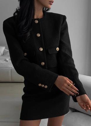 Черный твидовый костюм ❤️ женский костюм с юбкой ❤️ костюм твид7 фото
