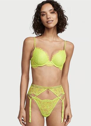 Комплект білизни victoria’s secret 32b, 32c, 34b, 34c, 36b, 36c, 38c, пояс для панчіх xs/s, m/l, трусики s, m, l. very sexy shine. limelight