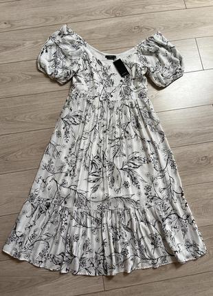 Сукня довге міді віскоза віскозна фірмова буфи корсетна квітковий принт літнє плаття ліхтарики