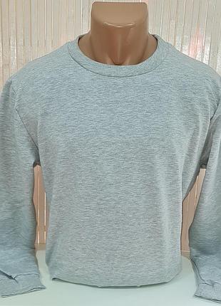 Батник мужской, реглан однотонный, свитшот светло-серый