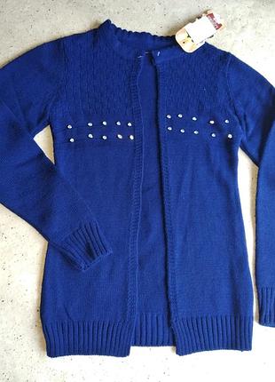 🔝 в'язана кофта кардиган для дівчинки синій сірий колір 9